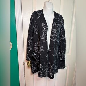LuLaRoe Black Floral Knit Open Cardigan Sweater Long Sleeve Size S